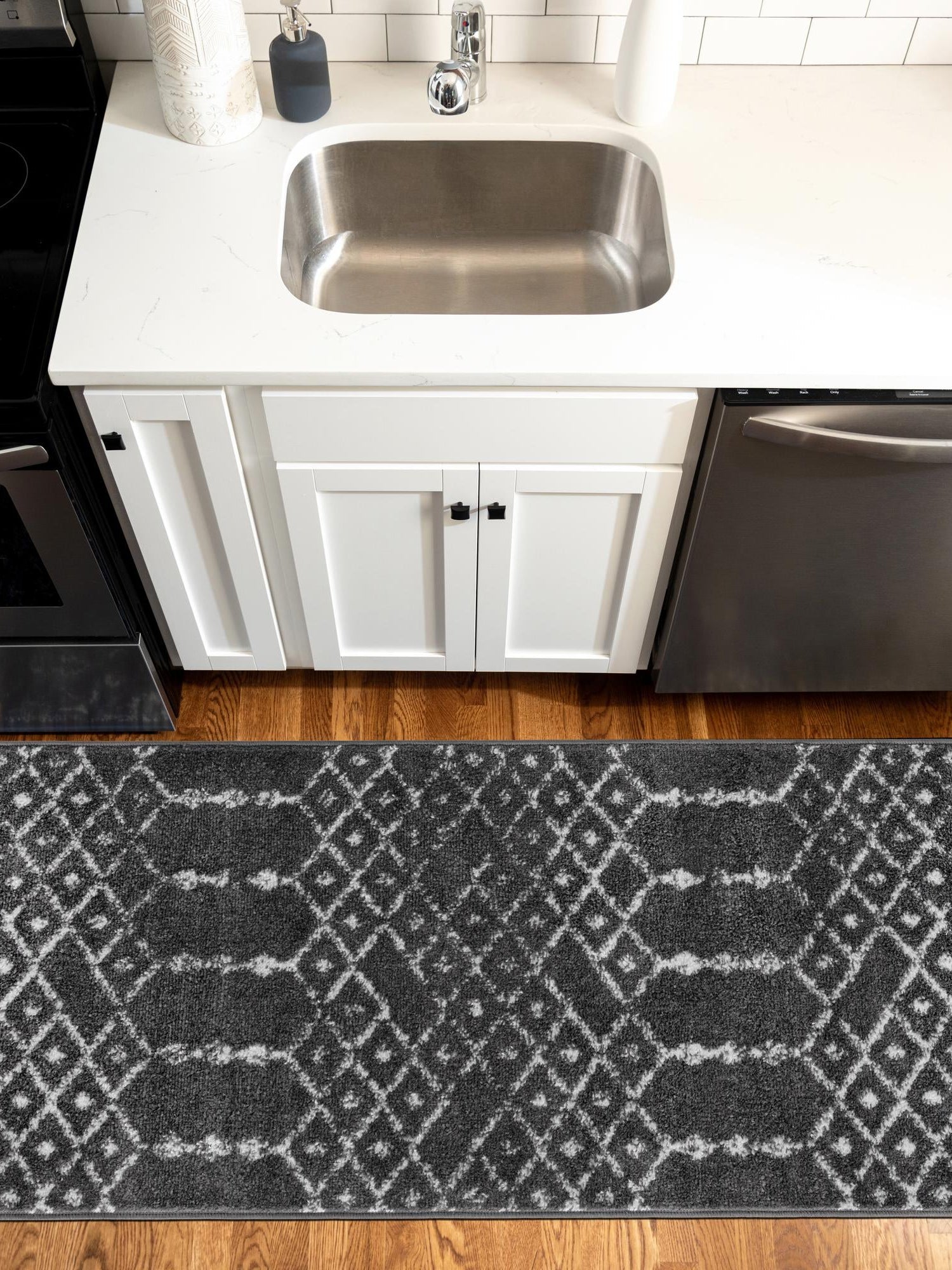 Charcoal Gray 2' x 8' Paxon Trellis Runner Area Rug Geometric Durable Stain Resistant Easy Clean Carpet for Modern Interior Home Decor for Sale at Rug Engine