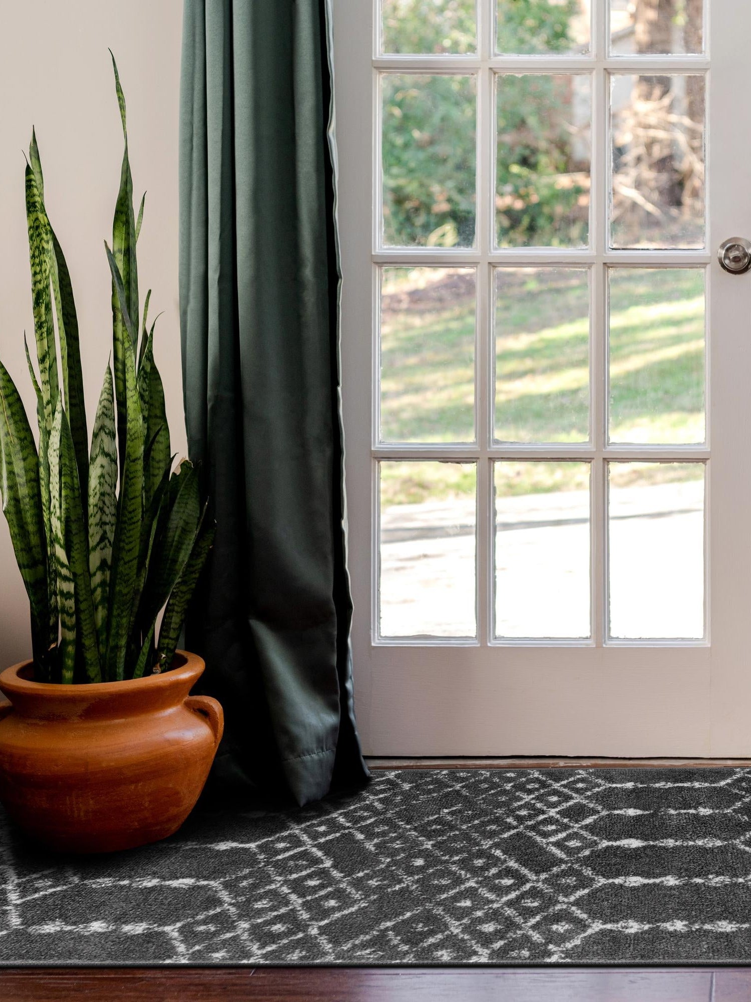 Charcoal Gray 2' x 9' 10 Paxon Trellis Runner Area Rug Geometric Durable Stain Resistant Easy Clean Carpet for Modern Interior Home Decor for Sale at Rug Engine
