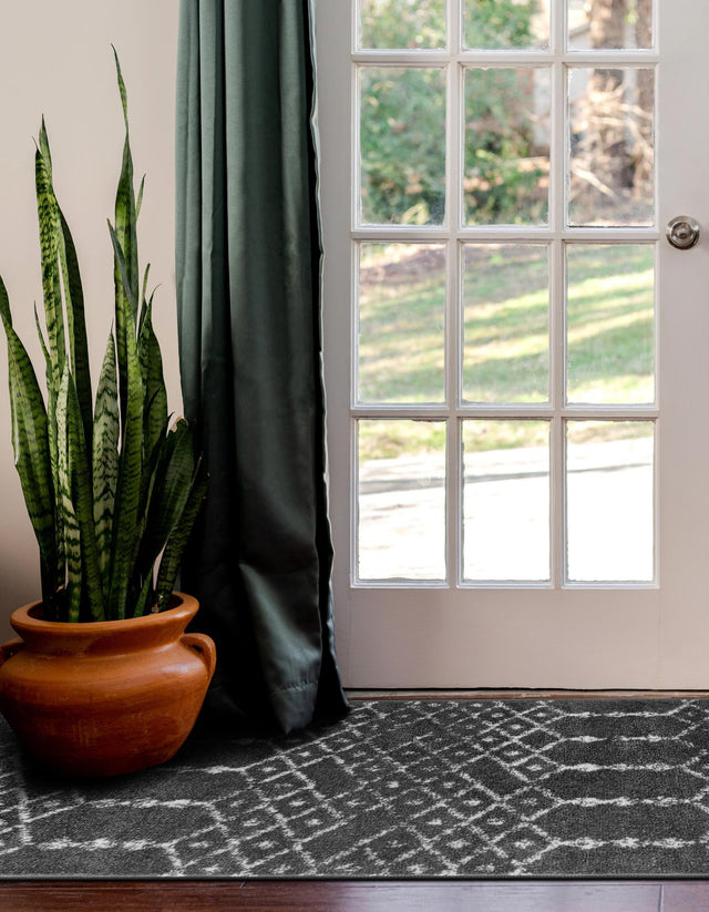 Charcoal Gray 2' x 9' 10 Paxon Trellis Runner Area Rug Geometric Durable Stain Resistant Easy Clean Carpet for Modern Interior Home Decor for Sale at Rug Engine