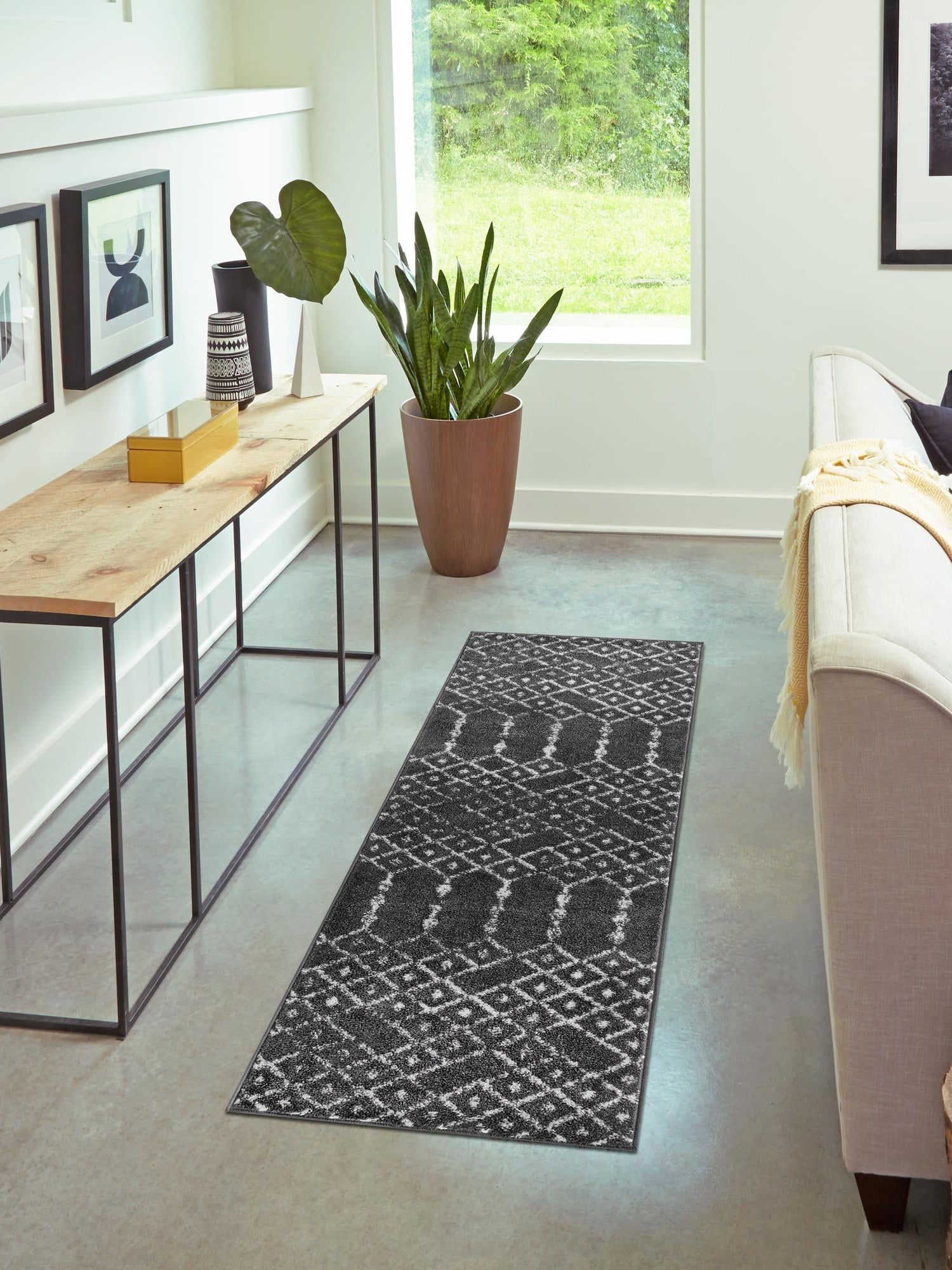 Charcoal Gray 2' x 6' Paxon Trellis Runner Area Rug Geometric Durable Stain Resistant Easy Clean Carpet for Modern Interior Home Decor for Sale at Rug Engine