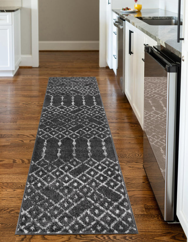 Charcoal Gray 2' x 8' Paxon Trellis Runner Area Rug Geometric Durable Stain Resistant Easy Clean Carpet for Modern Interior Home Decor for Sale at Rug Engine