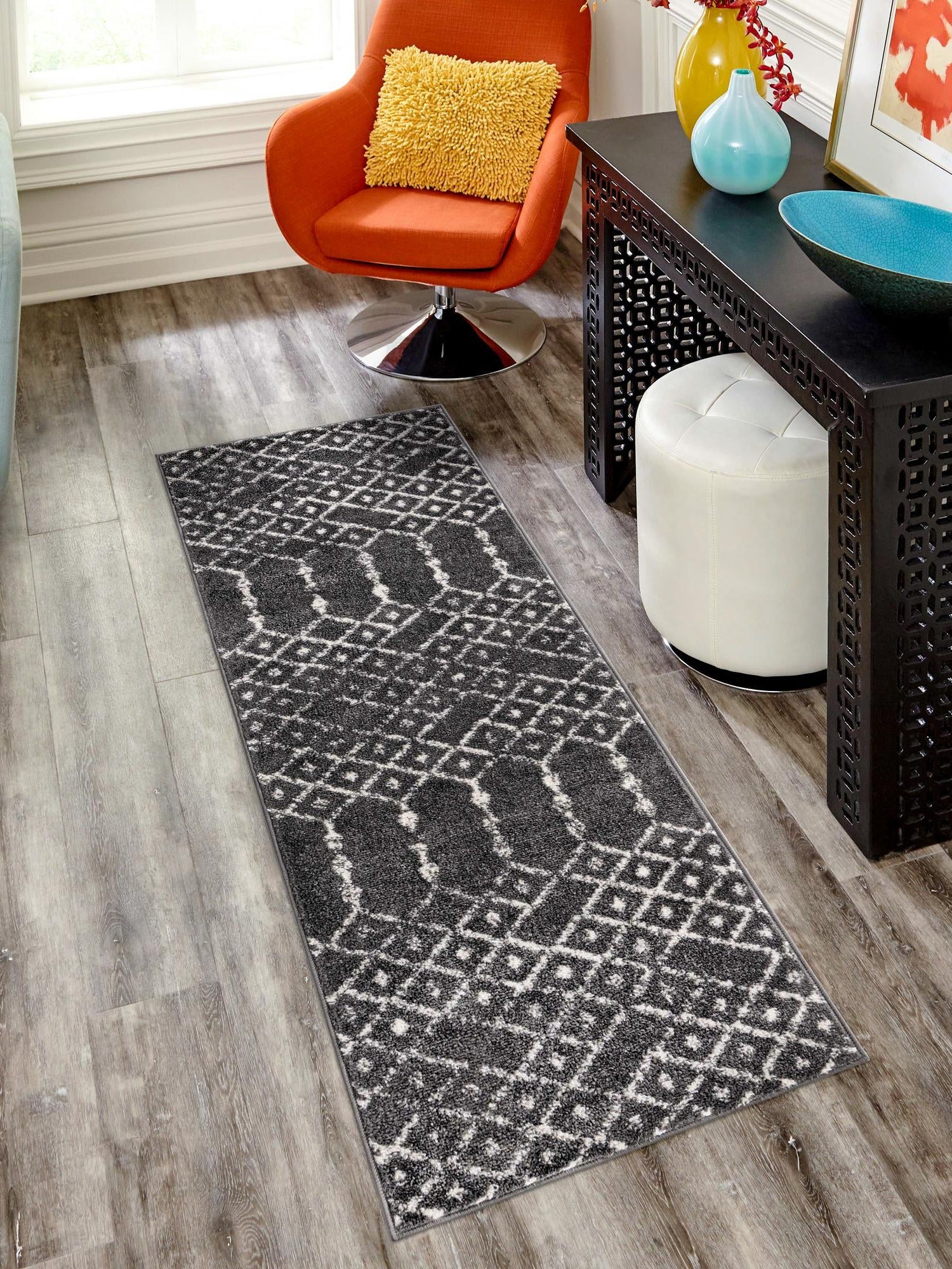 Charcoal Gray 2' 11 x 13' Paxon Trellis Runner Area Rug Geometric Durable Stain Resistant Easy Clean Carpet for Modern Interior Home Decor for Sale at Rug Engine