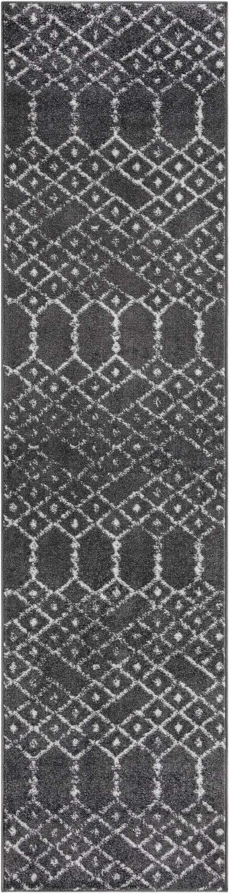 Charcoal Gray 2' x 8' Paxon Trellis Runner Area Rug Geometric Durable Stain Resistant Easy Clean Carpet for Modern Interior Home Decor for Sale at Rug Engine
