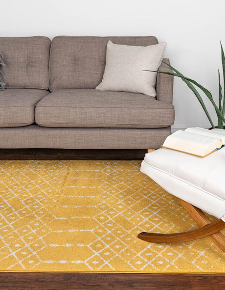Yellow 7' 10 x 10' Paxon Trellis Rectangle Area Rug Geometric Durable Stain Resistant Easy Clean Carpet for Modern Interior Home Decor for Sale at Rug Engine