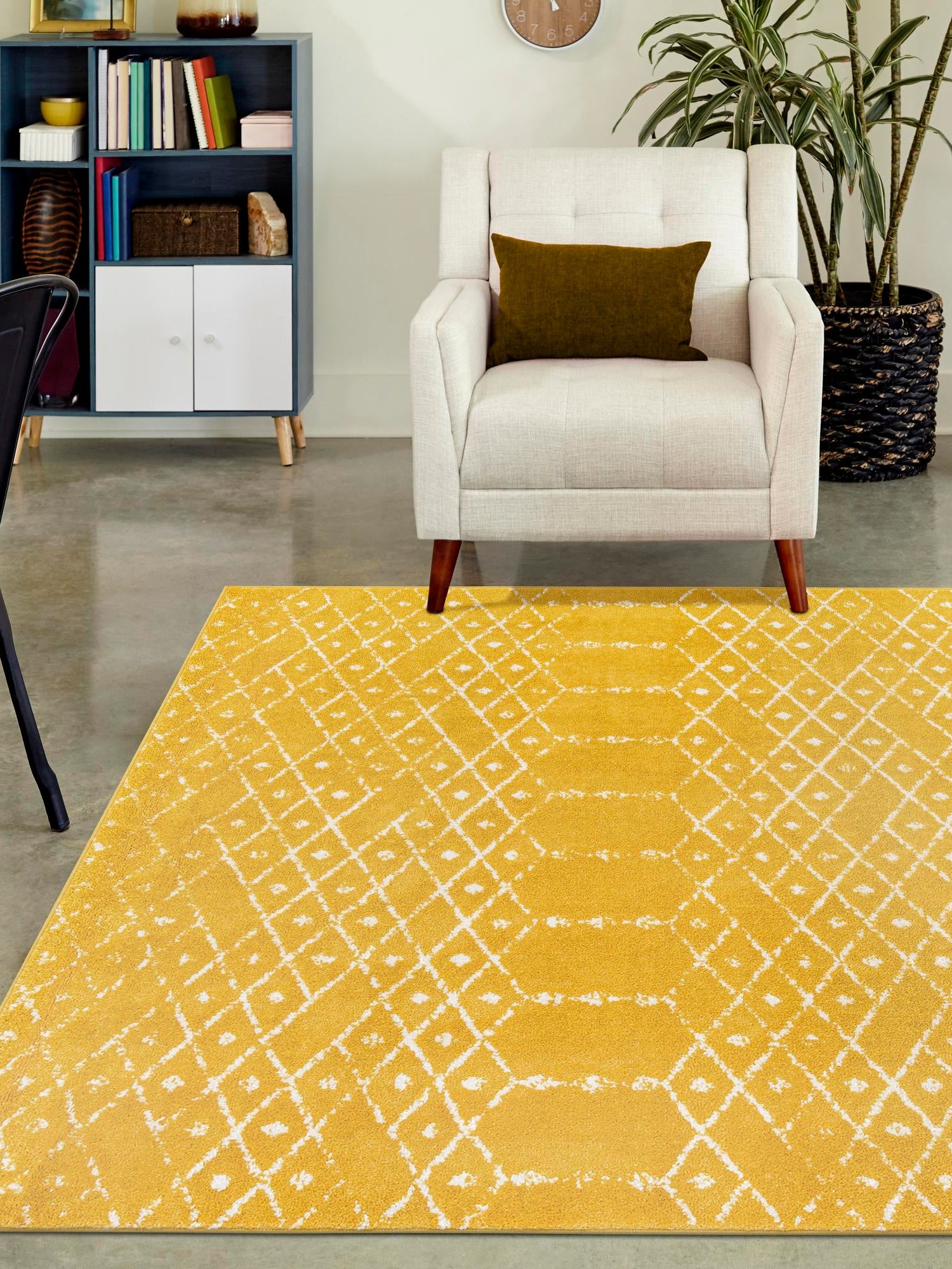 Yellow 7' 10 x 10' Paxon Trellis Rectangle Area Rug Geometric Durable Stain Resistant Easy Clean Carpet for Modern Interior Home Decor for Sale at Rug Engine