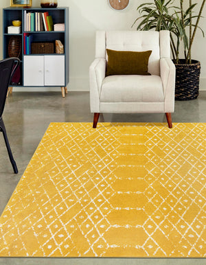 Yellow 7' 10 x 10' Paxon Trellis Rectangle Area Rug Geometric Durable Stain Resistant Easy Clean Carpet for Modern Interior Home Decor for Sale at Rug Engine