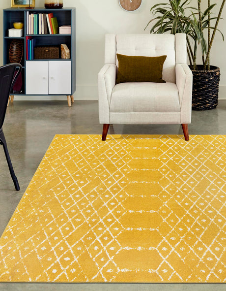 Yellow 7' 10 x 10' Paxon Trellis Rectangle Area Rug Geometric Durable Stain Resistant Easy Clean Carpet for Modern Interior Home Decor for Sale at Rug Engine