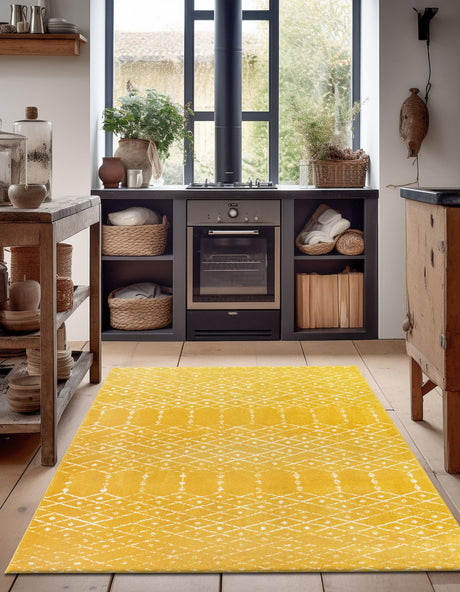 Yellow 7' 10 x 10' Paxon Trellis Rectangle Area Rug Geometric Durable Stain Resistant Easy Clean Carpet for Modern Interior Home Decor for Sale at Rug Engine