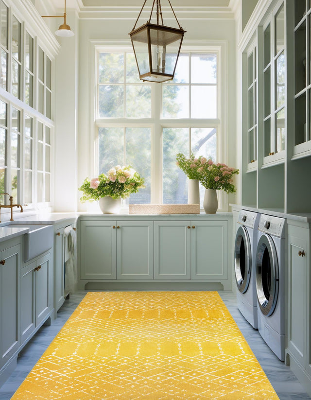 Yellow 7' 10 x 10' Paxon Trellis Rectangle Area Rug Geometric Durable Stain Resistant Easy Clean Carpet for Modern Interior Home Decor for Sale at Rug Engine