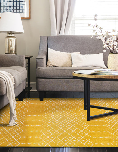 Yellow 7' 10 x 10' Paxon Trellis Rectangle Area Rug Geometric Durable Stain Resistant Easy Clean Carpet for Modern Interior Home Decor for Sale at Rug Engine
