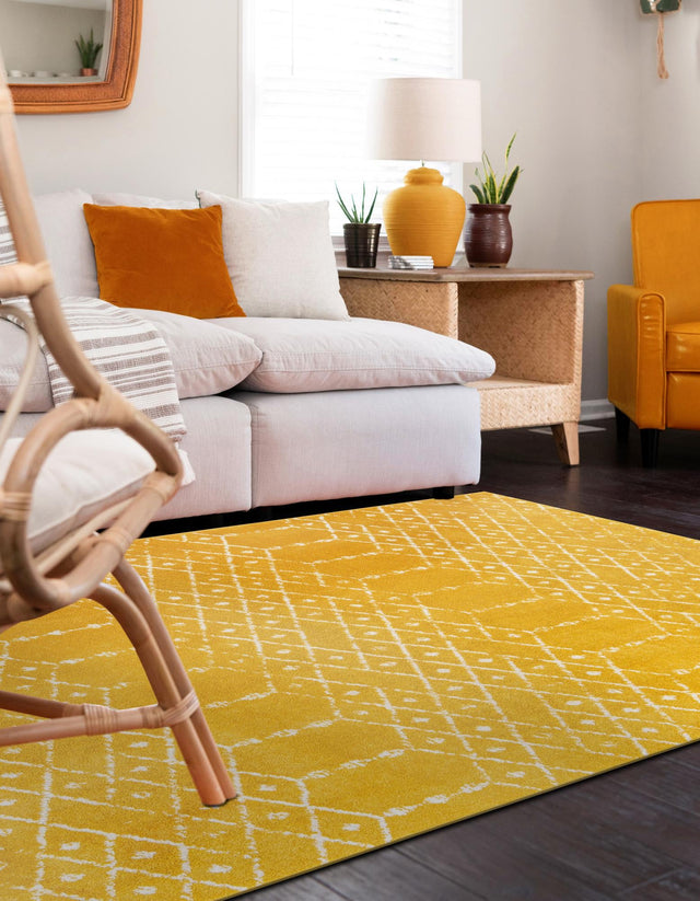 Yellow 6' x 9' Paxon Trellis Rectangle Area Rug Geometric Durable Stain Resistant Easy Clean Carpet for Modern Interior Home Decor for Sale at Rug Engine