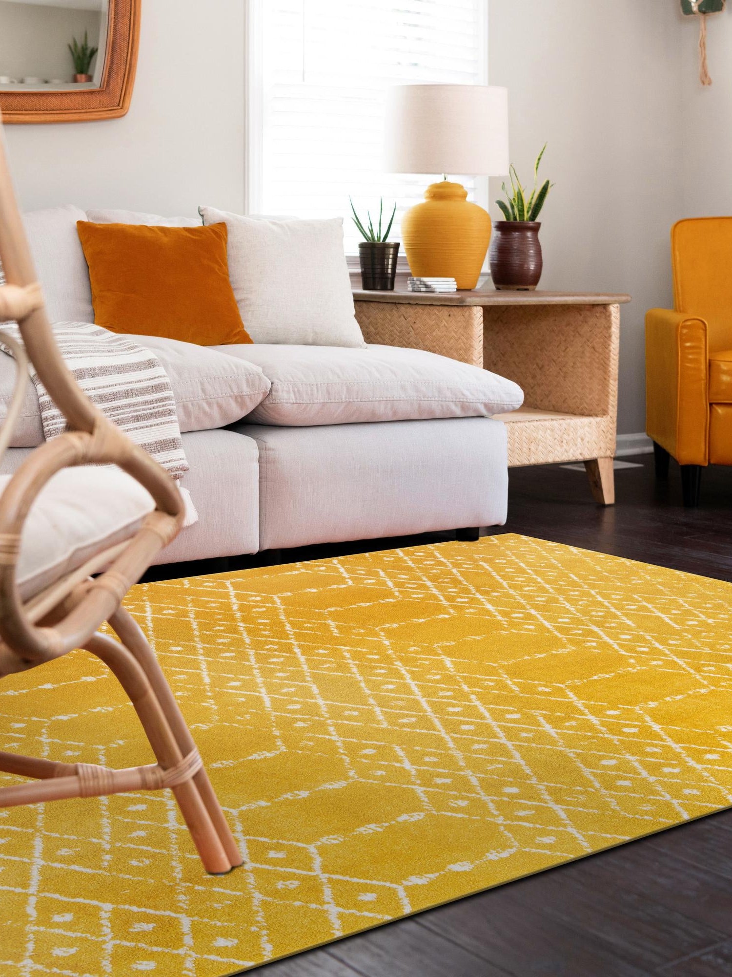 Yellow 4' 1 x 6' 1 Paxon Trellis Rectangle Area Rug Geometric Durable Stain Resistant Easy Clean Carpet for Modern Interior Home Decor for Sale at Rug Engine