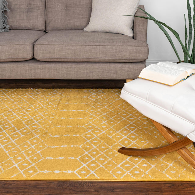 Yellow 7' x 10' Paxon Trellis Rectangle Area Rug Geometric Durable Stain Resistant Easy Clean Carpet for Modern Interior Home Decor for Sale at Rug Engine