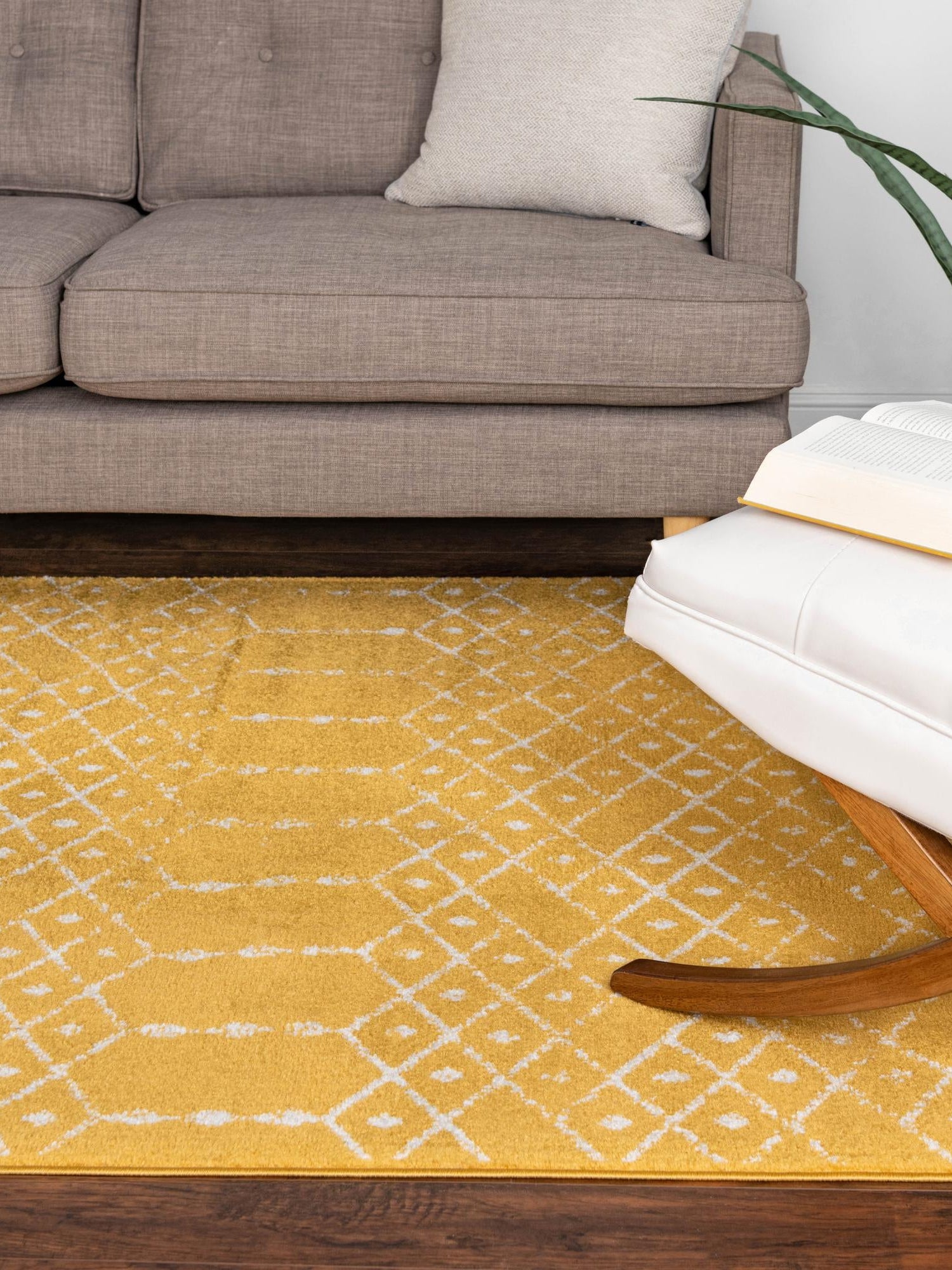 Yellow 5' 3 x 8' Paxon Trellis Rectangle Area Rug Geometric Durable Stain Resistant Easy Clean Carpet for Modern Interior Home Decor for Sale at Rug Engine