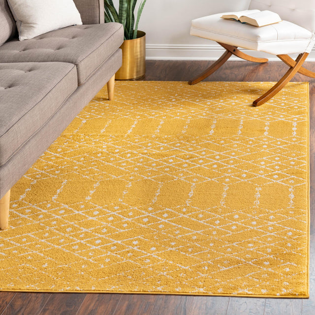 Yellow 7' x 10' Paxon Trellis Rectangle Area Rug Geometric Durable Stain Resistant Easy Clean Carpet for Modern Interior Home Decor for Sale at Rug Engine