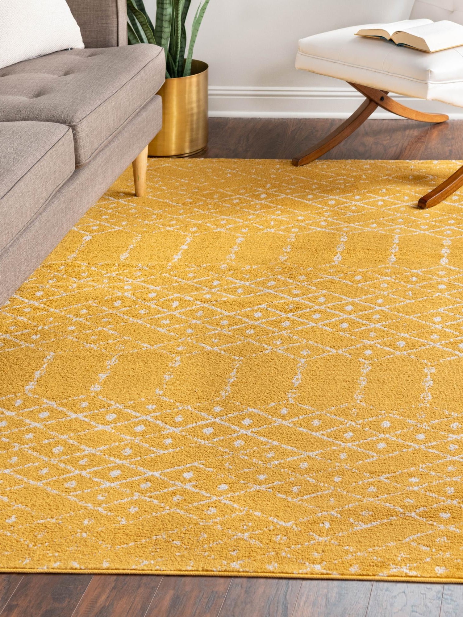 Yellow 5' 3 x 8' Paxon Trellis Rectangle Area Rug Geometric Durable Stain Resistant Easy Clean Carpet for Modern Interior Home Decor for Sale at Rug Engine