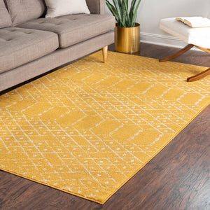 Yellow 10' x 14' Paxon Trellis Rectangle Area Rug Geometric Durable Stain Resistant Easy Clean Carpet for Modern Interior Home Decor for Sale at Rug Engine