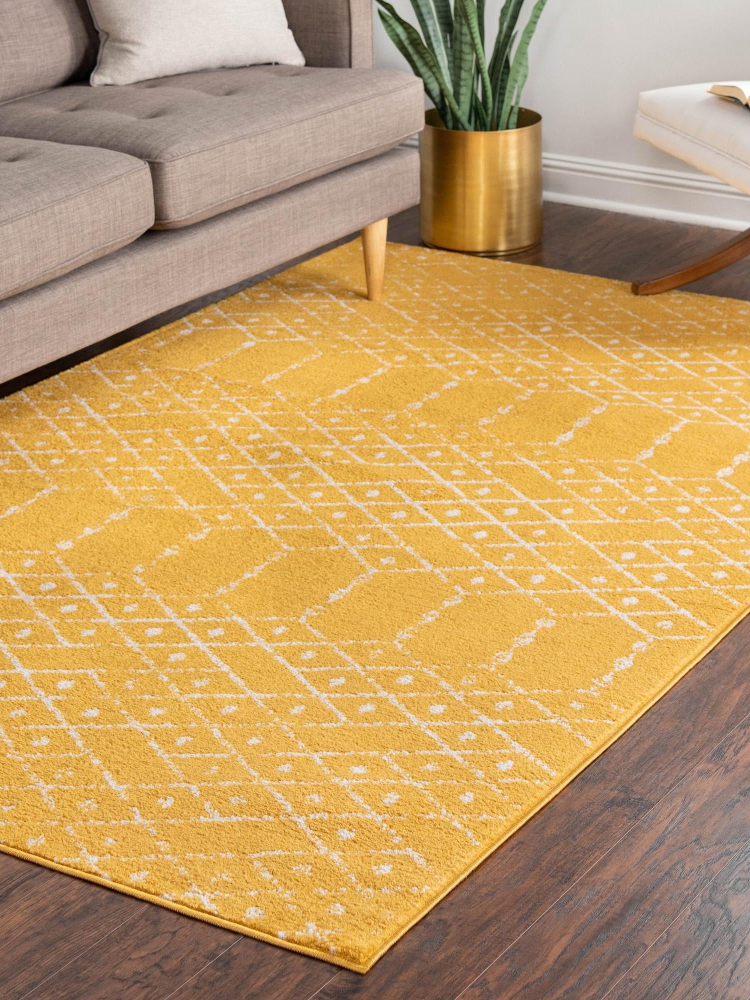 Yellow 5' 3 x 8' Paxon Trellis Rectangle Area Rug Geometric Durable Stain Resistant Easy Clean Carpet for Modern Interior Home Decor for Sale at Rug Engine