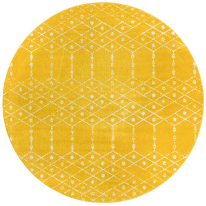 Yellow 7' 10 x 7' 10 Paxon Trellis Round Area Rug Geometric Durable Stain Resistant Easy Clean Carpet for Modern Interior Home Decor for Sale at Rug Engine