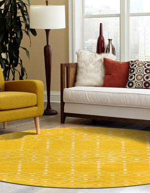 Yellow 5' 3 x 5' 3 Paxon Trellis Round Area Rug Geometric Durable Stain Resistant Easy Clean Carpet for Modern Interior Home Decor for Sale at Rug Engine