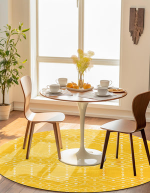 Yellow 5' 3 x 5' 3 Paxon Trellis Round Area Rug Geometric Durable Stain Resistant Easy Clean Carpet for Modern Interior Home Decor for Sale at Rug Engine