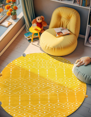 Yellow 5' 3 x 5' 3 Paxon Trellis Round Area Rug Geometric Durable Stain Resistant Easy Clean Carpet for Modern Interior Home Decor for Sale at Rug Engine