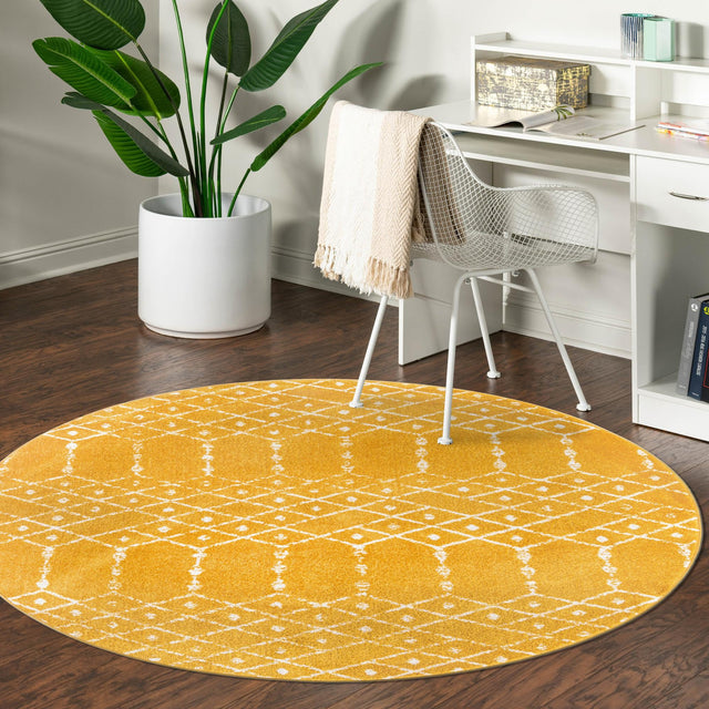 Yellow 3' x 3' Paxon Trellis Round Area Rug Geometric Durable Stain Resistant Easy Clean Carpet for Modern Interior Home Decor for Sale at Rug Engine