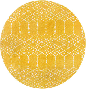 Yellow 5' 3 x 5' 3 Paxon Trellis Round Area Rug Geometric Durable Stain Resistant Easy Clean Carpet for Modern Interior Home Decor for Sale at Rug Engine