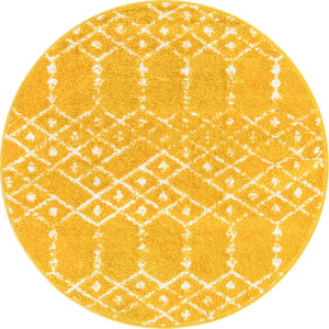 Yellow 3' x 3' Paxon Trellis Round Area Rug Geometric Durable Stain Resistant Easy Clean Carpet for Modern Interior Home Decor for Sale at Rug Engine