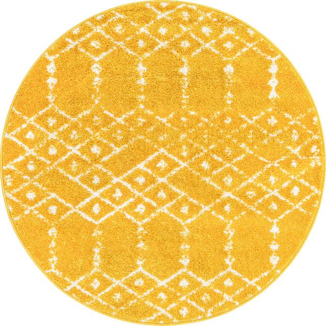 Yellow 3' x 3' Paxon Trellis Round Area Rug Geometric Durable Stain Resistant Easy Clean Carpet for Modern Interior Home Decor for Sale at Rug Engine