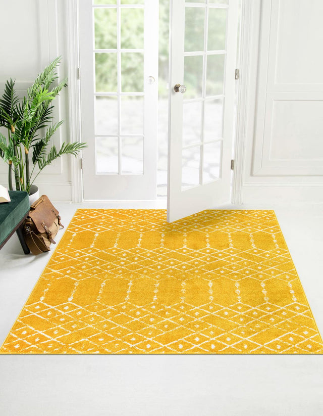 Yellow 5' 3 x 5' 3 Paxon Trellis Square Area Rug Geometric Durable Stain Resistant Easy Clean Carpet for Modern Interior Home Decor for Sale at Rug Engine