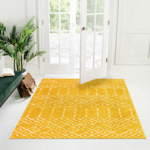 Yellow 4' x 4' Paxon Trellis Square Area Rug Geometric Durable Stain Resistant Easy Clean Carpet for Modern Interior Home Decor for Sale at Rug Engine