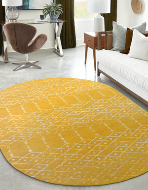 Yellow 4' x 6' Paxon Trellis Oval Area Rug Geometric Durable Stain Resistant Easy Clean Carpet for Modern Interior Home Decor for Sale at Rug Engine