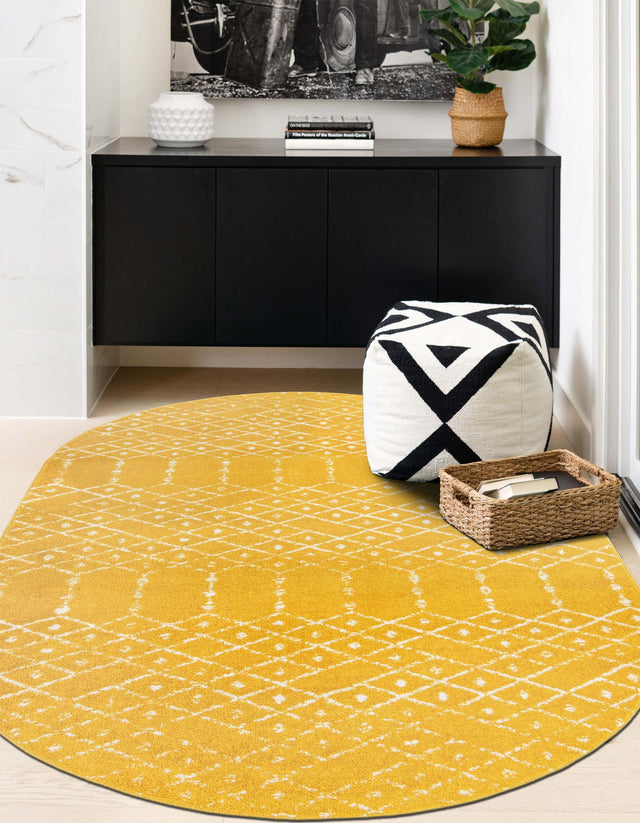 Yellow 4' x 6' Paxon Trellis Oval Area Rug Geometric Durable Stain Resistant Easy Clean Carpet for Modern Interior Home Decor for Sale at Rug Engine