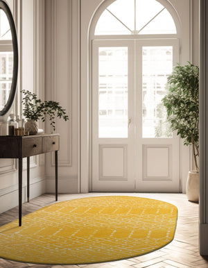 Yellow 7' 10 x 10' Paxon Trellis Oval Area Rug Geometric Durable Stain Resistant Easy Clean Carpet for Modern Interior Home Decor for Sale at Rug Engine