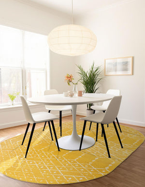 Yellow 7' 10 x 10' Paxon Trellis Oval Area Rug Geometric Durable Stain Resistant Easy Clean Carpet for Modern Interior Home Decor for Sale at Rug Engine