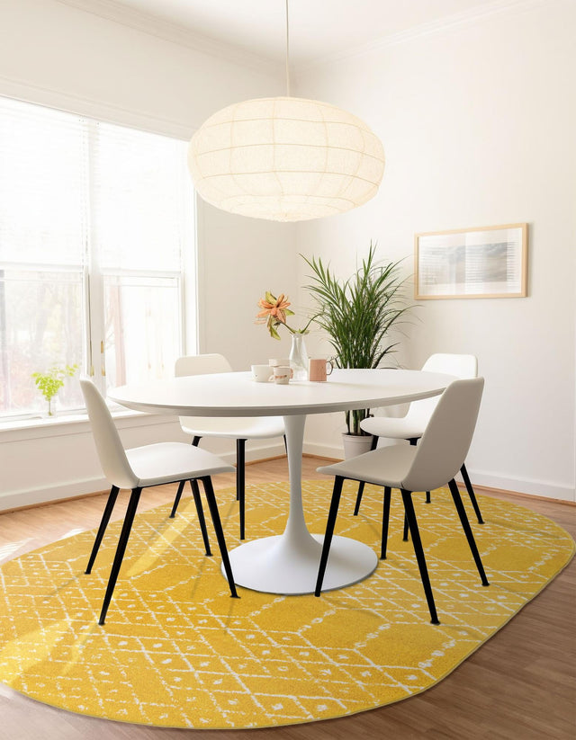 Yellow 7' 10 x 10' Paxon Trellis Oval Area Rug Geometric Durable Stain Resistant Easy Clean Carpet for Modern Interior Home Decor for Sale at Rug Engine