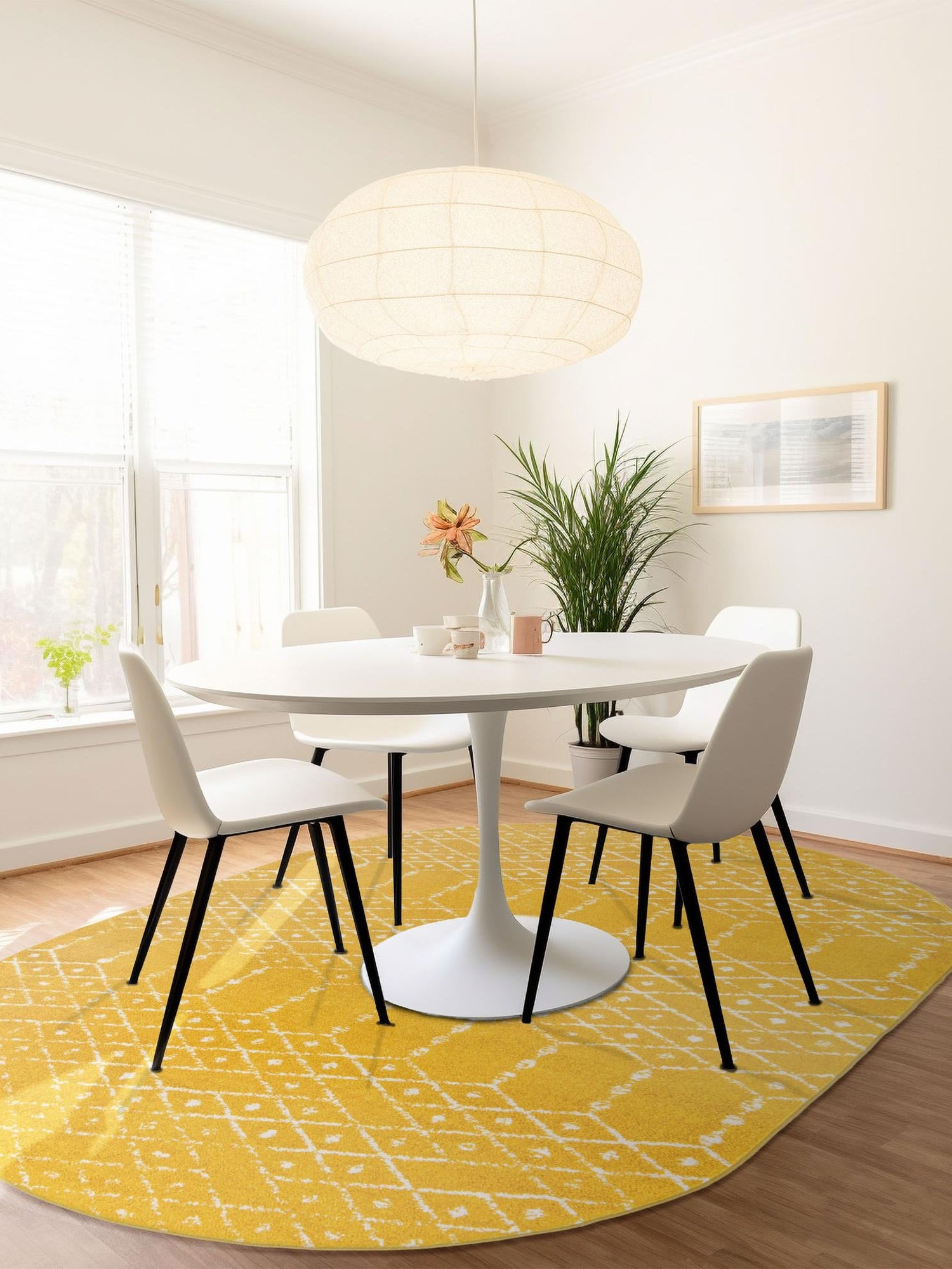 Yellow 4' x 6' Paxon Trellis Oval Area Rug Geometric Durable Stain Resistant Easy Clean Carpet for Modern Interior Home Decor for Sale at Rug Engine