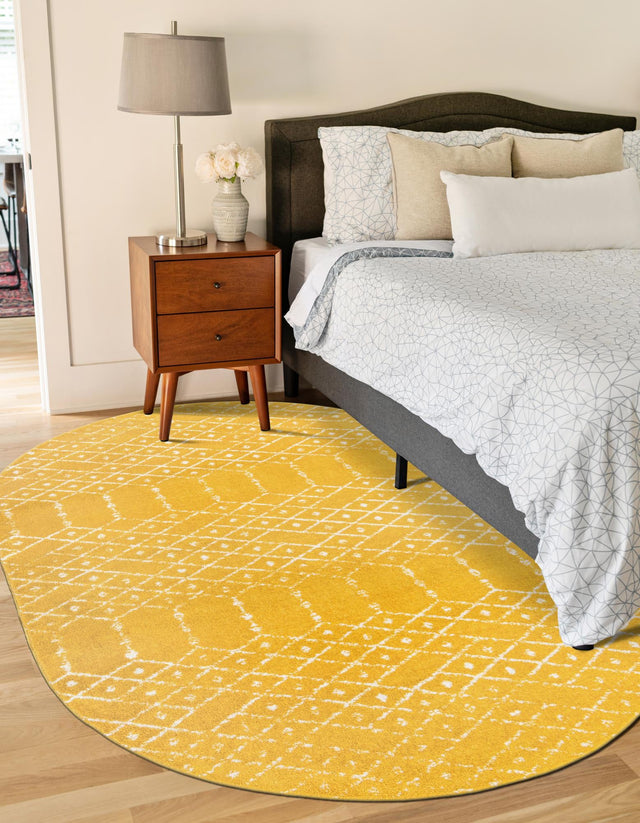 Yellow 7' 10 x 10' Paxon Trellis Oval Area Rug Geometric Durable Stain Resistant Easy Clean Carpet for Modern Interior Home Decor for Sale at Rug Engine