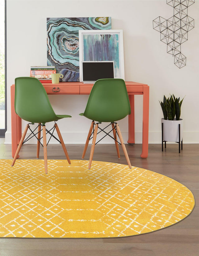 Yellow 7' 10 x 10' Paxon Trellis Oval Area Rug Geometric Durable Stain Resistant Easy Clean Carpet for Modern Interior Home Decor for Sale at Rug Engine