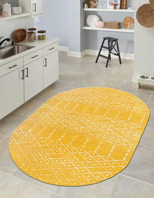 Yellow 7' 10 x 10' Paxon Trellis Oval Area Rug Geometric Durable Stain Resistant Easy Clean Carpet for Modern Interior Home Decor for Sale at Rug Engine