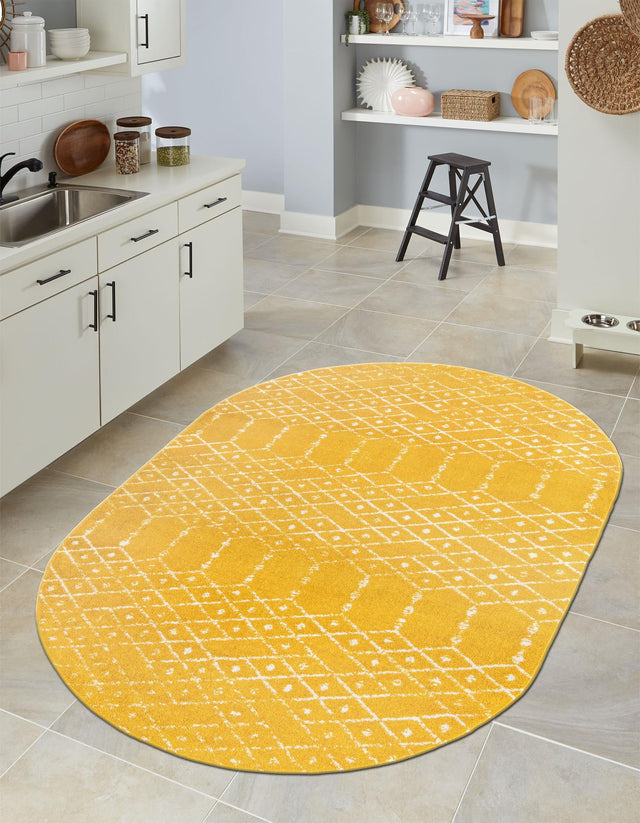 Yellow 4' x 6' Paxon Trellis Oval Area Rug Geometric Durable Stain Resistant Easy Clean Carpet for Modern Interior Home Decor for Sale at Rug Engine