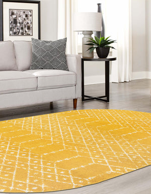 Yellow 7' 10 x 10' Paxon Trellis Oval Area Rug Geometric Durable Stain Resistant Easy Clean Carpet for Modern Interior Home Decor for Sale at Rug Engine