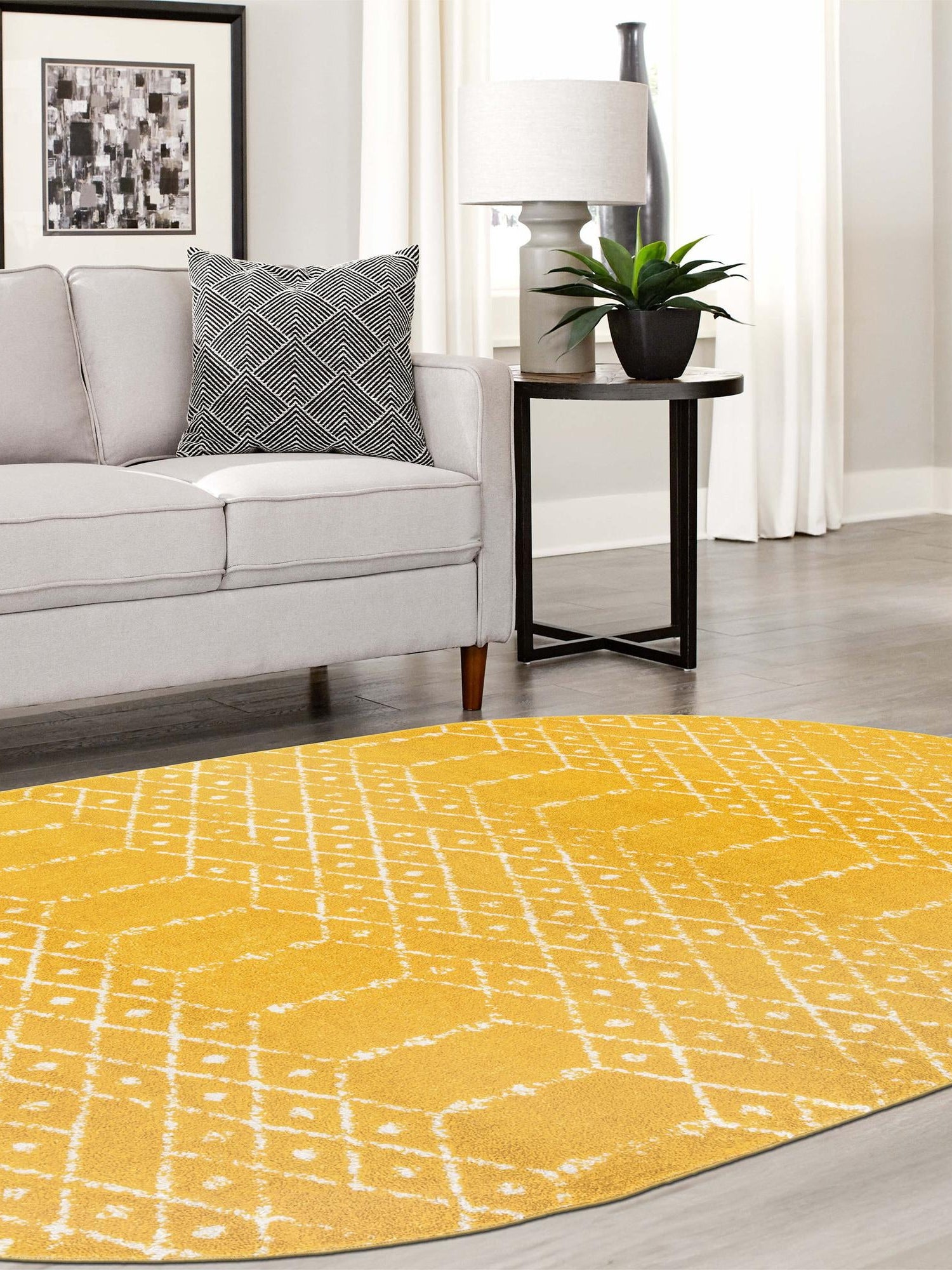 Yellow 4' x 6' Paxon Trellis Oval Area Rug Geometric Durable Stain Resistant Easy Clean Carpet for Modern Interior Home Decor for Sale at Rug Engine