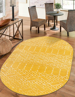 Yellow 7' 10 x 10' Paxon Trellis Oval Area Rug Geometric Durable Stain Resistant Easy Clean Carpet for Modern Interior Home Decor for Sale at Rug Engine