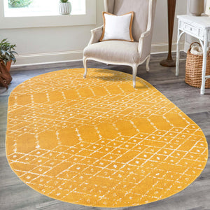 Yellow 4' x 6' Paxon Trellis Oval Area Rug Geometric Durable Stain Resistant Easy Clean Carpet for Modern Interior Home Decor for Sale at Rug Engine
