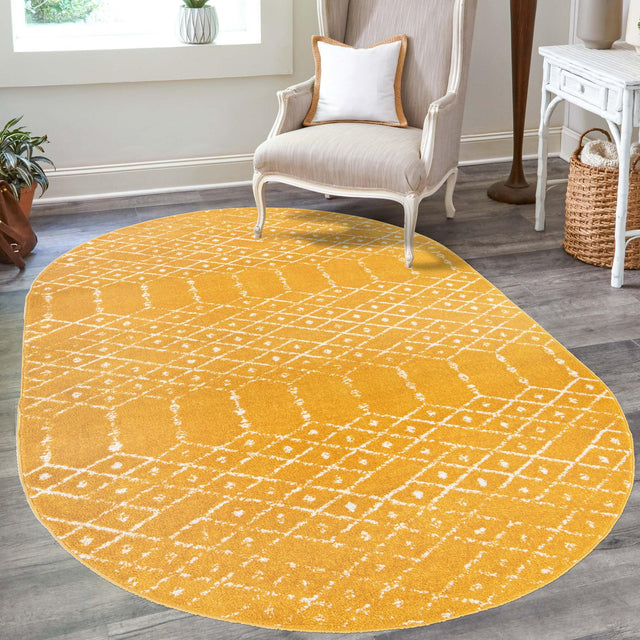 Yellow 4' x 6' Paxon Trellis Oval Area Rug Geometric Durable Stain Resistant Easy Clean Carpet for Modern Interior Home Decor for Sale at Rug Engine