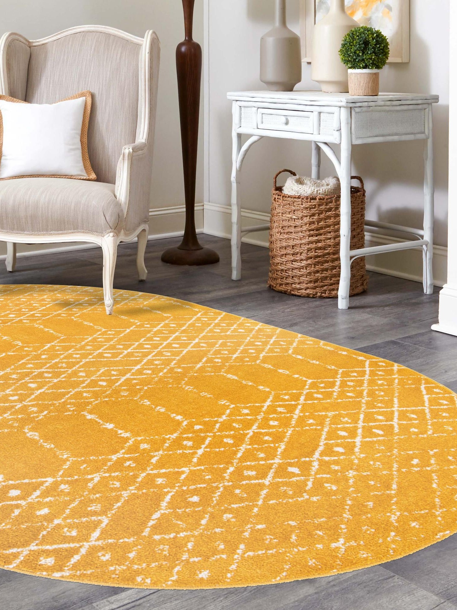 Yellow 4' x 6' Paxon Trellis Oval Area Rug Geometric Durable Stain Resistant Easy Clean Carpet for Modern Interior Home Decor for Sale at Rug Engine