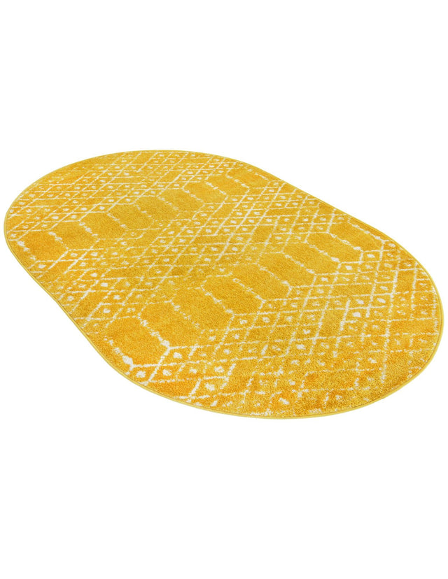 Yellow 4' x 6' Paxon Trellis Oval Area Rug Geometric Durable Stain Resistant Easy Clean Carpet for Modern Interior Home Decor for Sale at Rug Engine