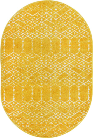Yellow 4' x 6' Paxon Trellis Oval Area Rug Geometric Durable Stain Resistant Easy Clean Carpet for Modern Interior Home Decor for Sale at Rug Engine